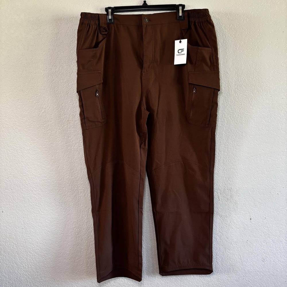 Flexcamo Tactical Cargo Pants Mens 3XL 40x28 Brown Elastic Waist Work Pockets